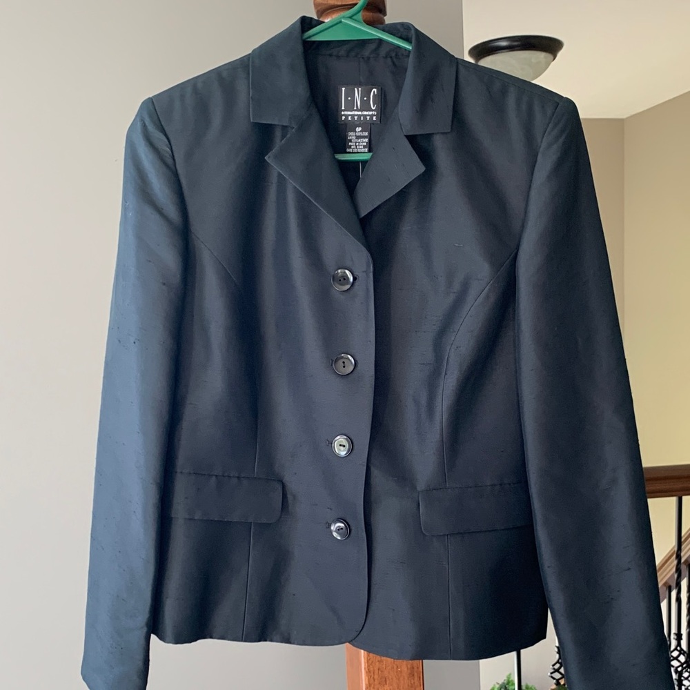 INC International Concepts Black Silk Blazer Size 6P